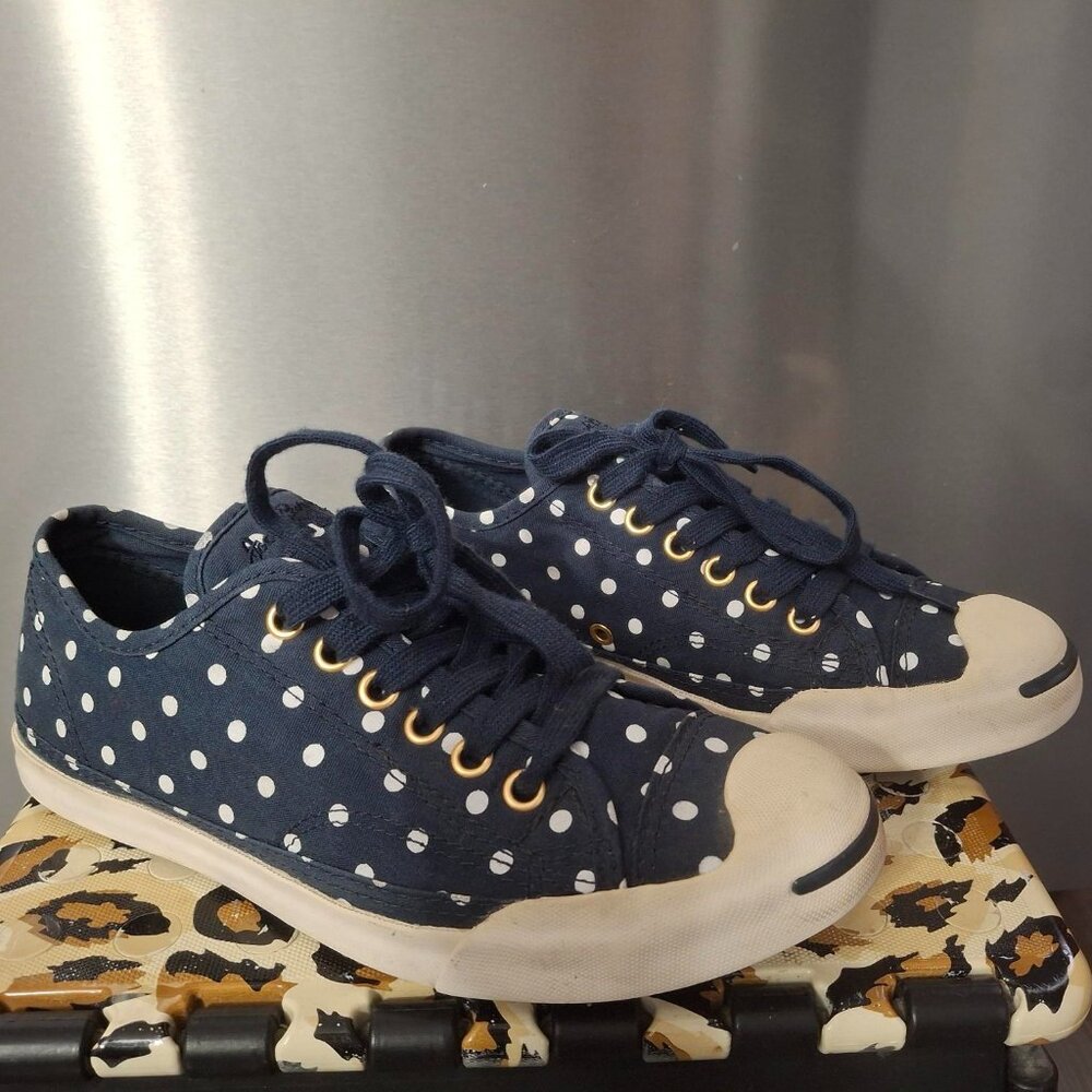 Women's Jack Purcell Converse Canvas Sneakers Navy Blue / White Polka Dot Size 7